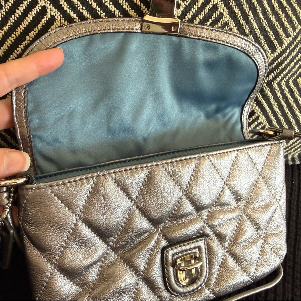 Coach Metallic Silver Quilted Shoulder Bag - Picture 4 of 8